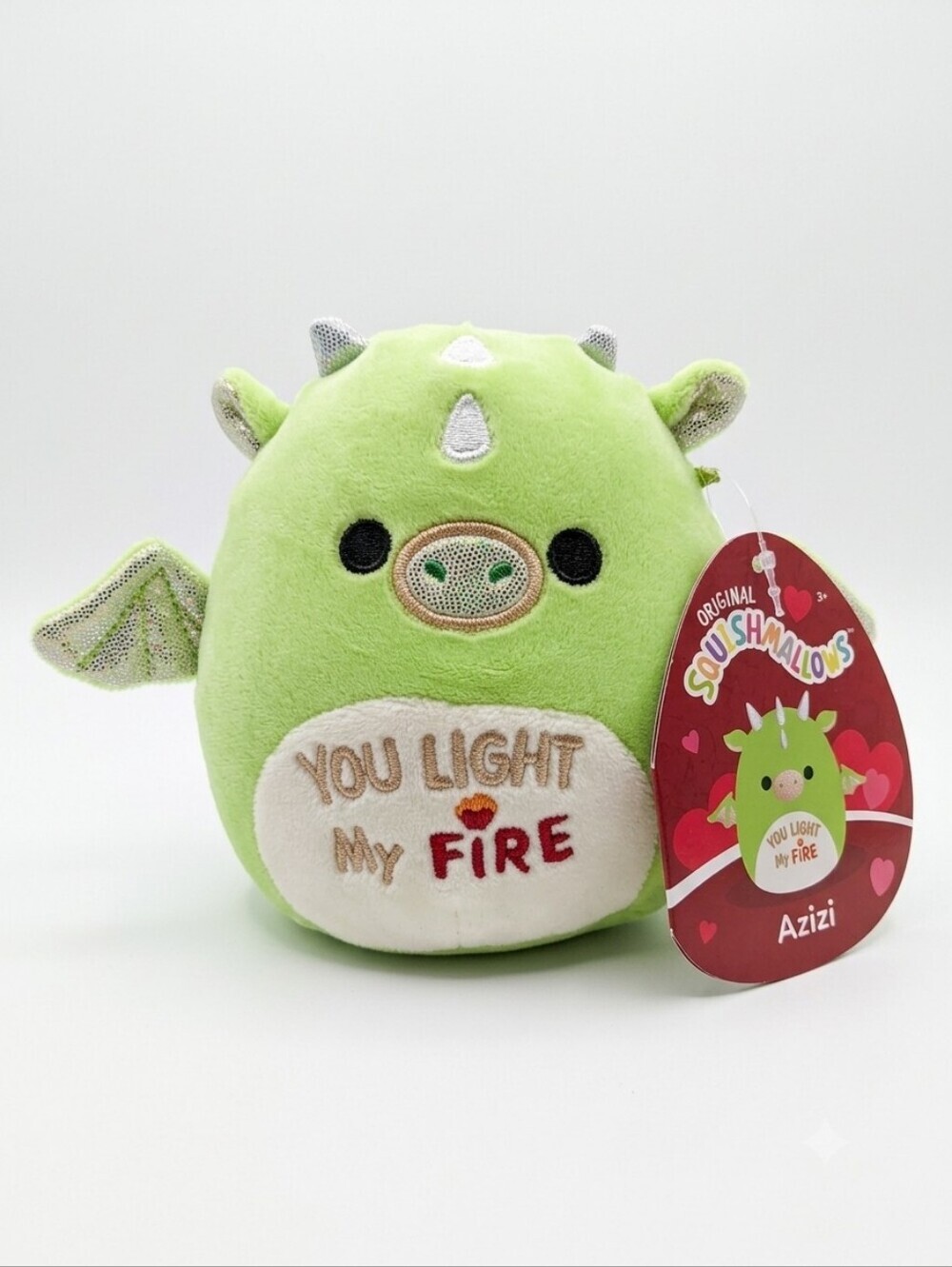 New Squishmallows Azizi Lime Green Dragon Plush with Metallic Wings